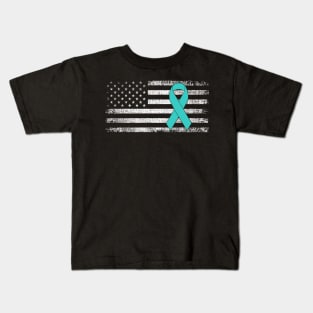 Ovarian Cancer Awareness Ribbon Classic American Flag Kids T-Shirt